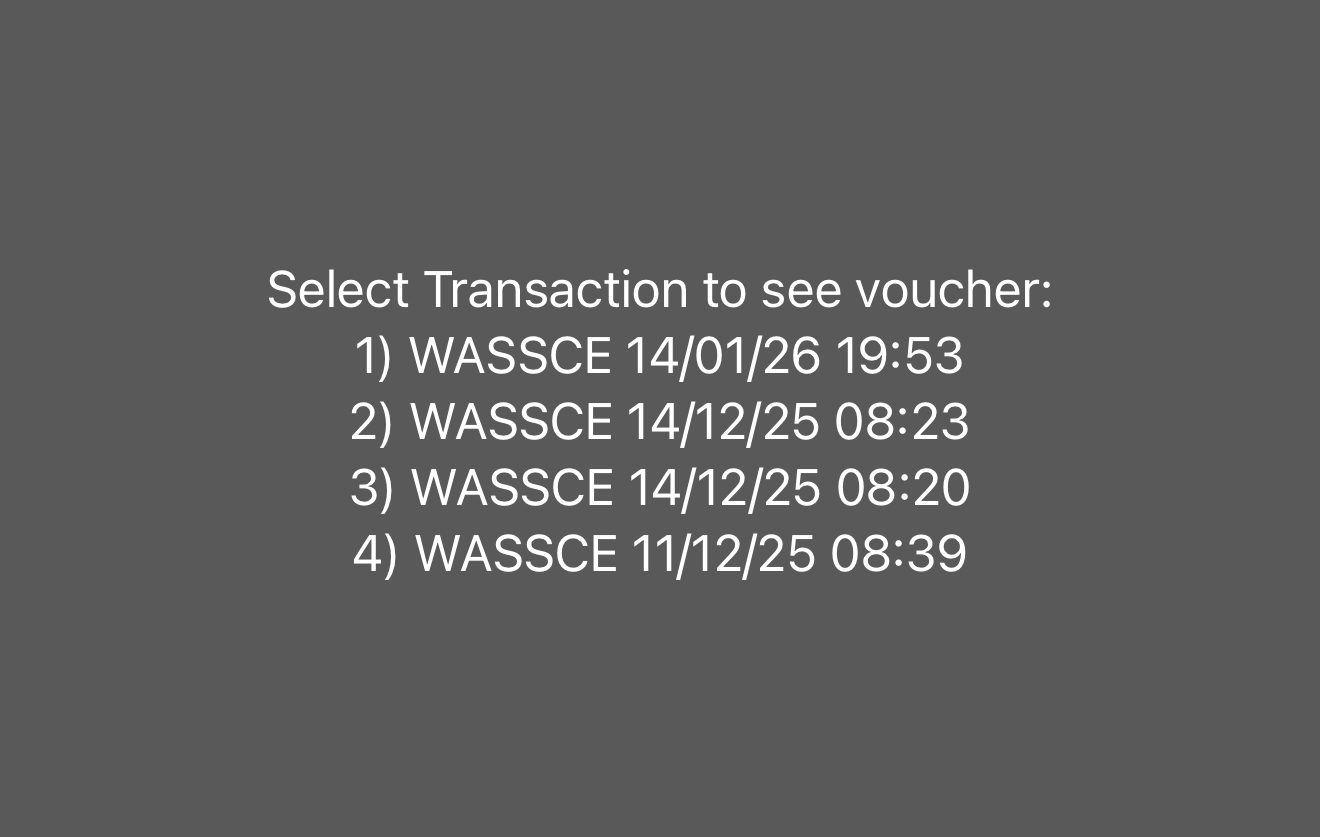 USSD screen showing list of transactions to select