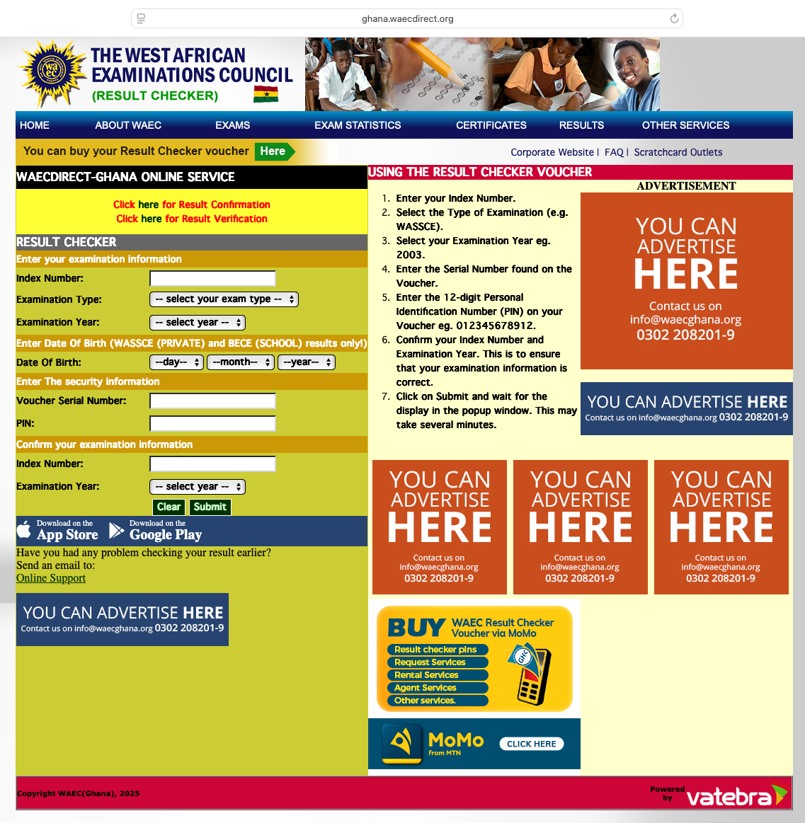 ghana.waecdirect.org WASSCE result checker portal